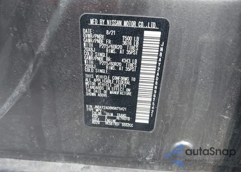 2022 Nissan Armada Sv 4Wd z USA, uszkodzony, nr VIN JN8AY2AD8N9675421